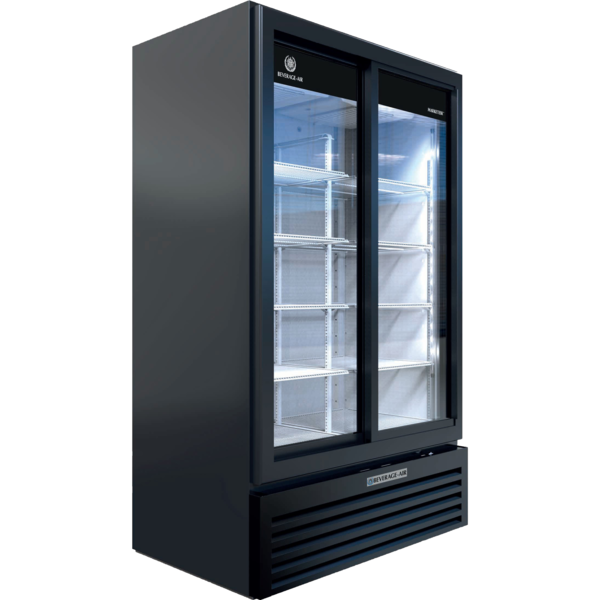 Beverage-Air Glass Door Merchandiser, Sliding Doors, 29.41 cu. ft. Capacity, Black MT49-1-SDB
